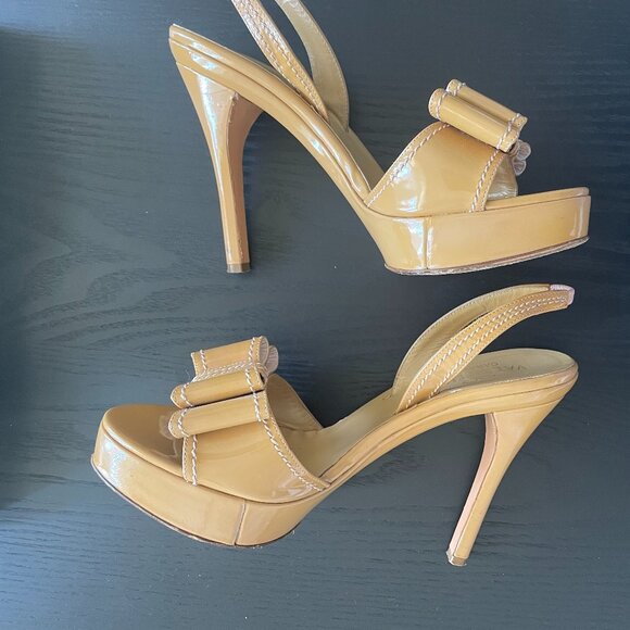 Valentino Patent Leather Bow Accents High Heel Pump Sandals with Ankle Straps - Picture 5 of 5